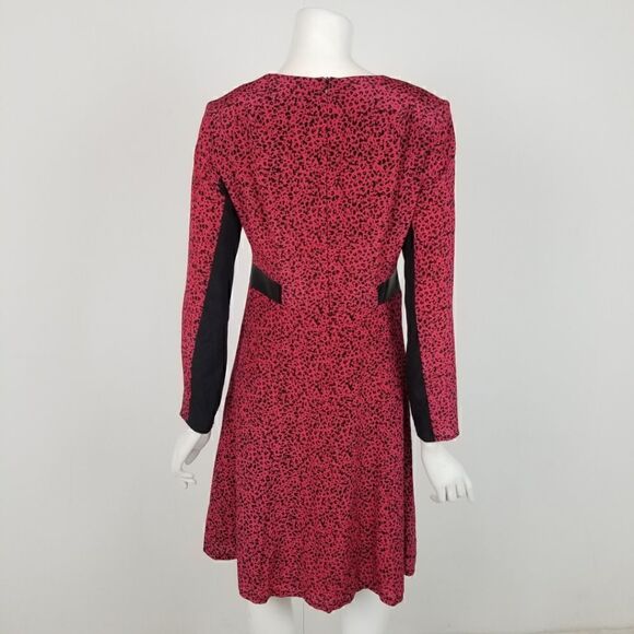 Nanette Lepore Womens Size 4 Pink & Black Leopard Print Silk Leather Trim Dress - Picture 6 of 6
